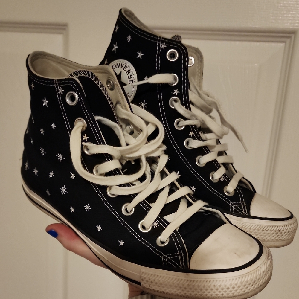 Converse Black High-Tops with White Star Design
